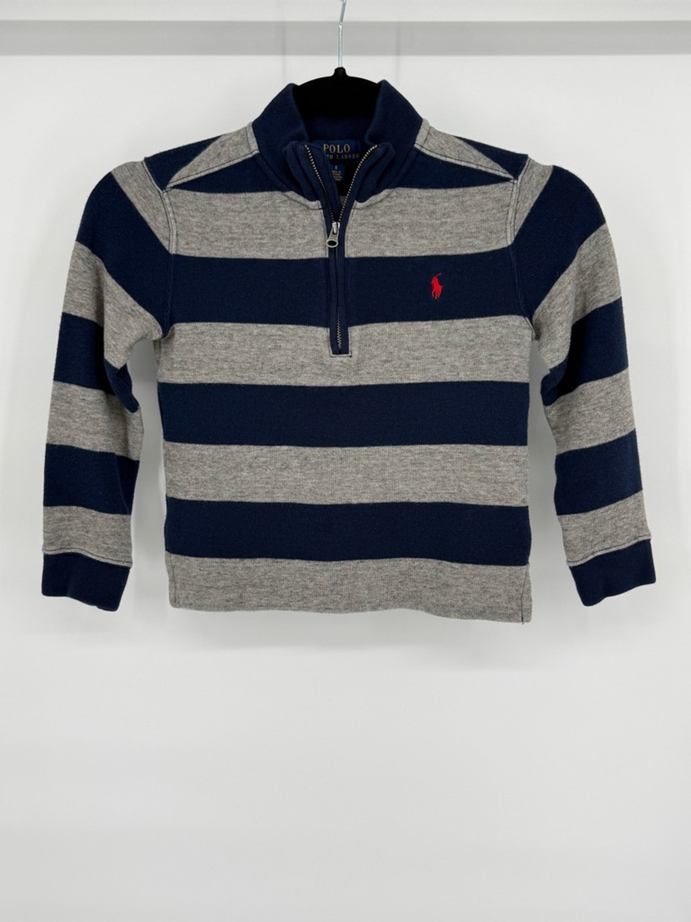 Polo Ralph Lauren Boys Quarter Zip Sweater Striped Pullover Preppy Classic Sz 5‎